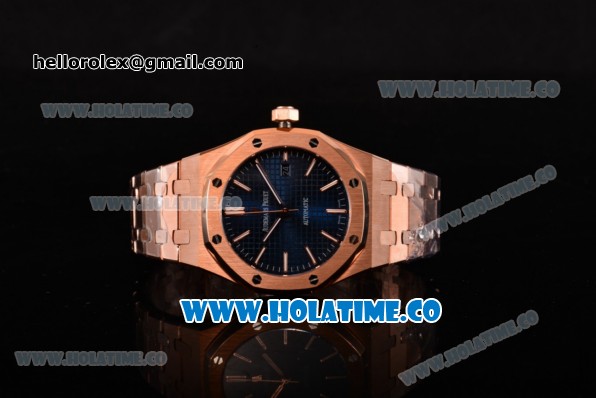 Audemars Piguet Royal Oak 41 Miyota 9015 Automatic Full Rose Gold with Blue Dial and Stick Markers (EF) - Click Image to Close